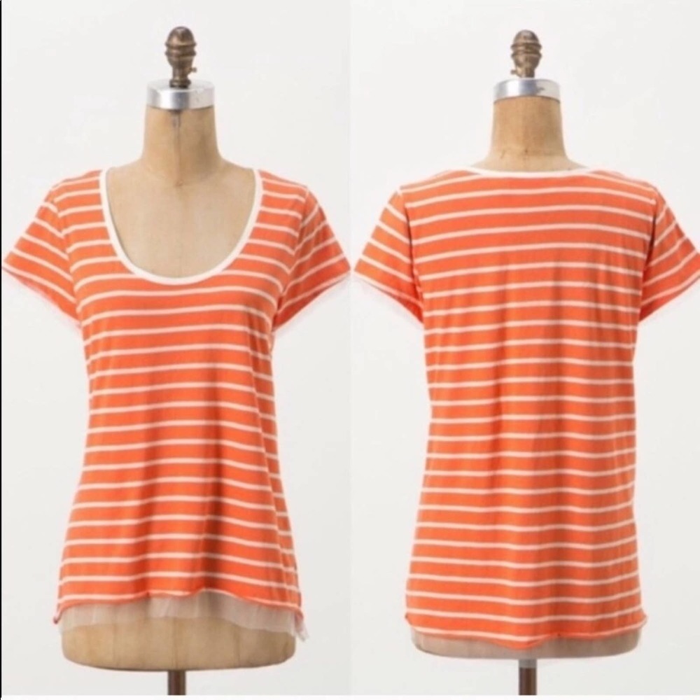Anthropologie Striped Mesh Scoop Neck Tee